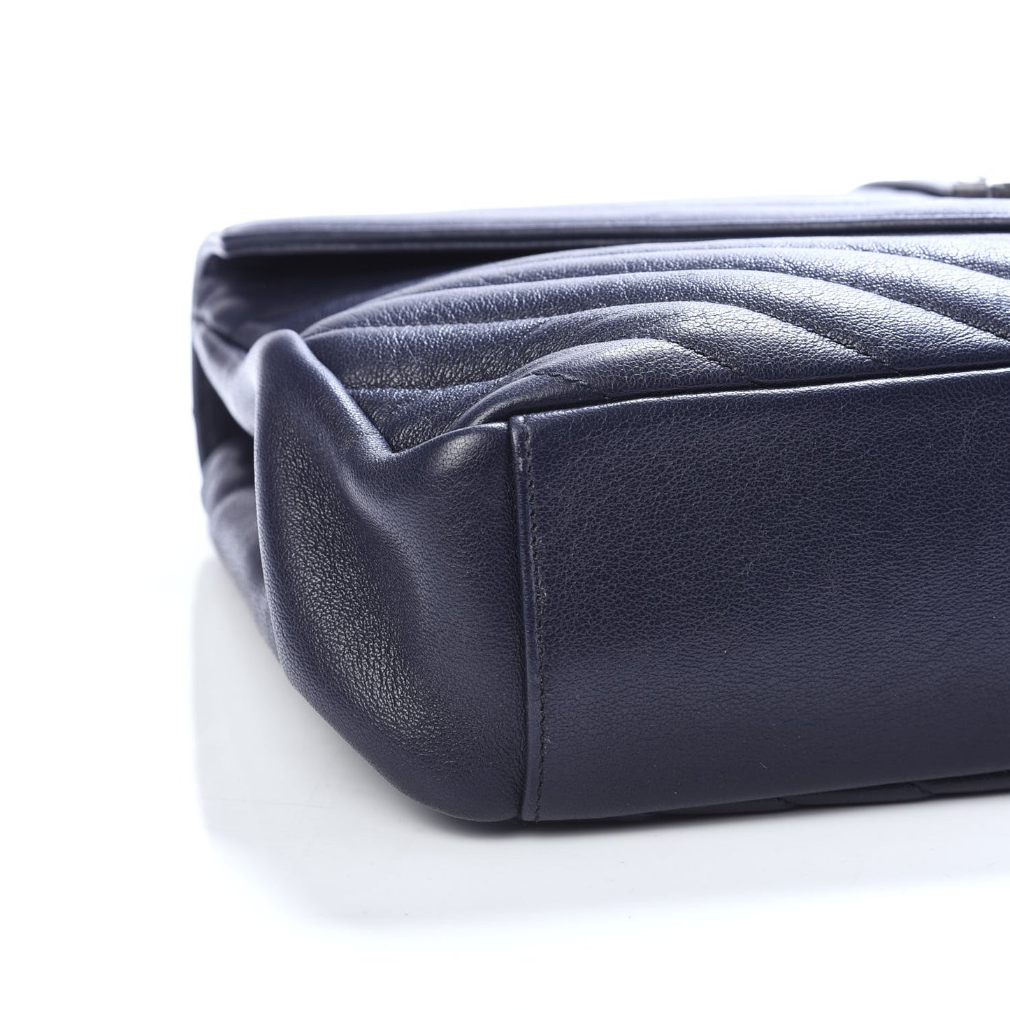 Sheepskin Matelasse Chevron Monogram Large College Satchel Navy Blue