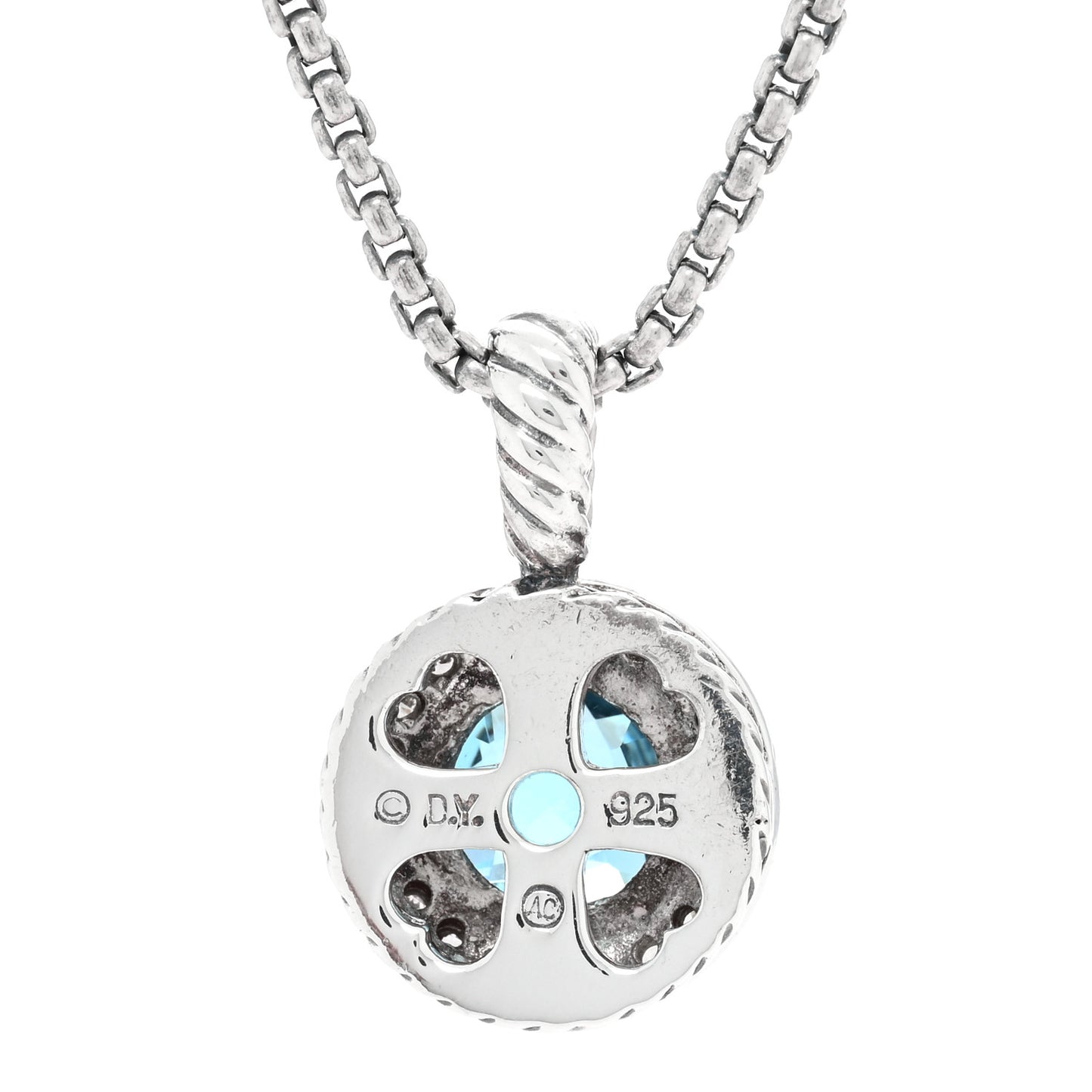 Sterling Silver Diamond Blue Topaz 8mm Petite Cerise Pendant Necklace