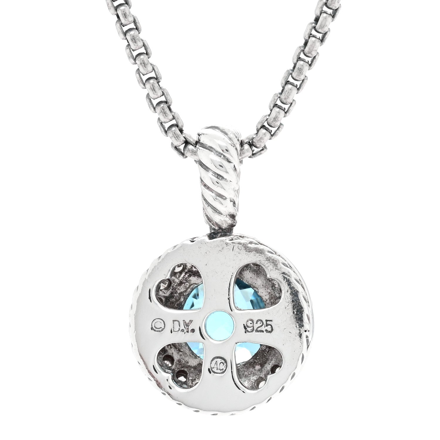 David Yurman Sterling Silver Diamond Blue Topaz 8mm Petite Cerise Pendant Necklace 4 of 4