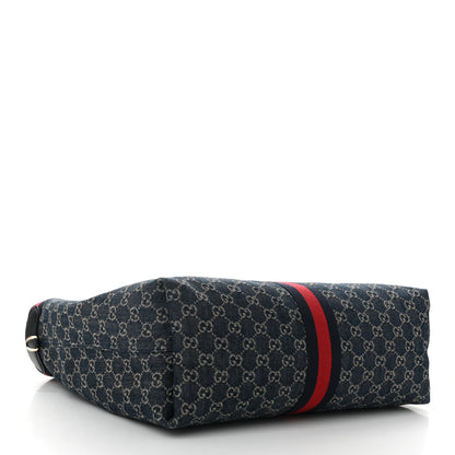 Gucci Denim GG Monogram Web Large Giglio Tote Blue 5 of 10