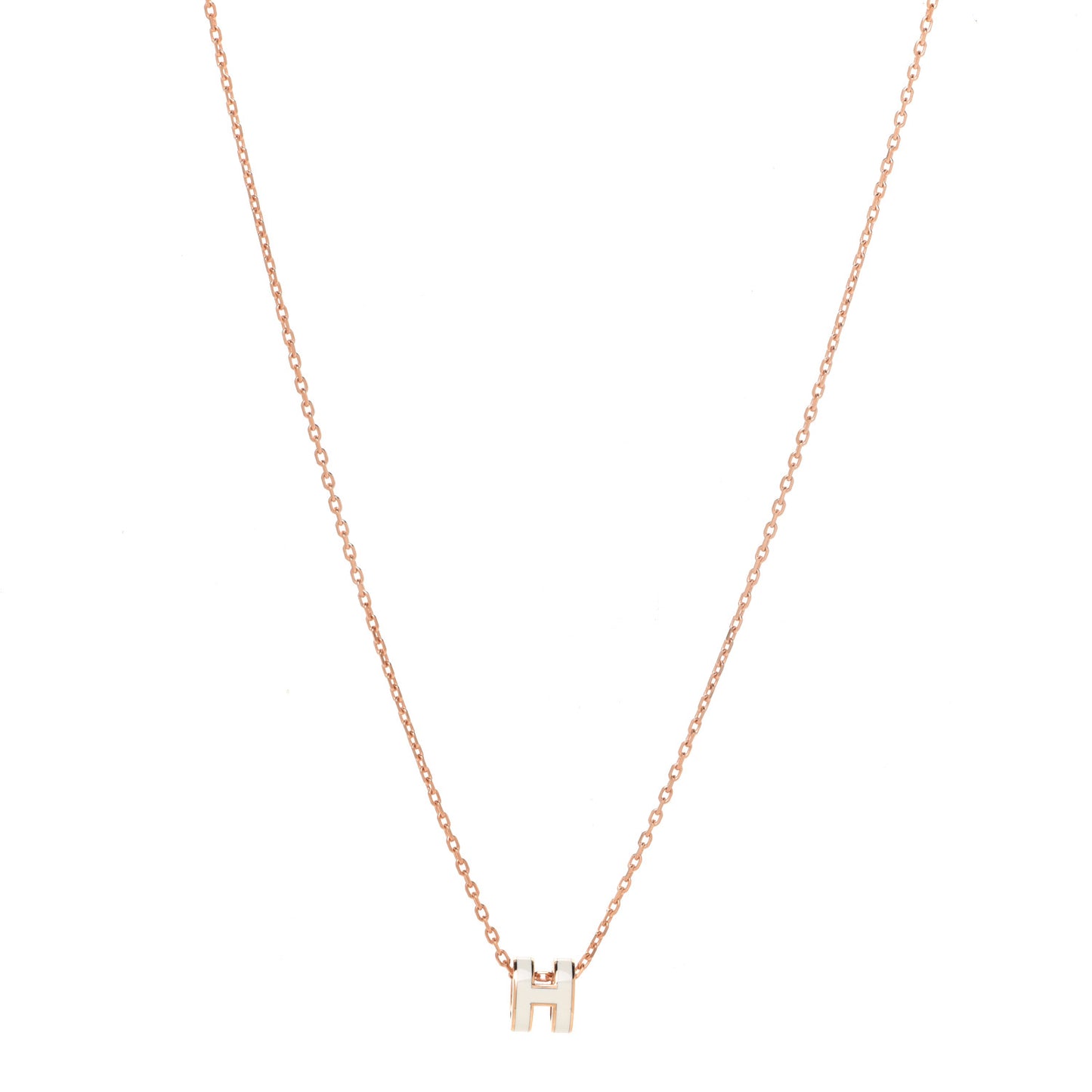 Lacquered Rose Gold Mini Pop H Pendant Necklace White