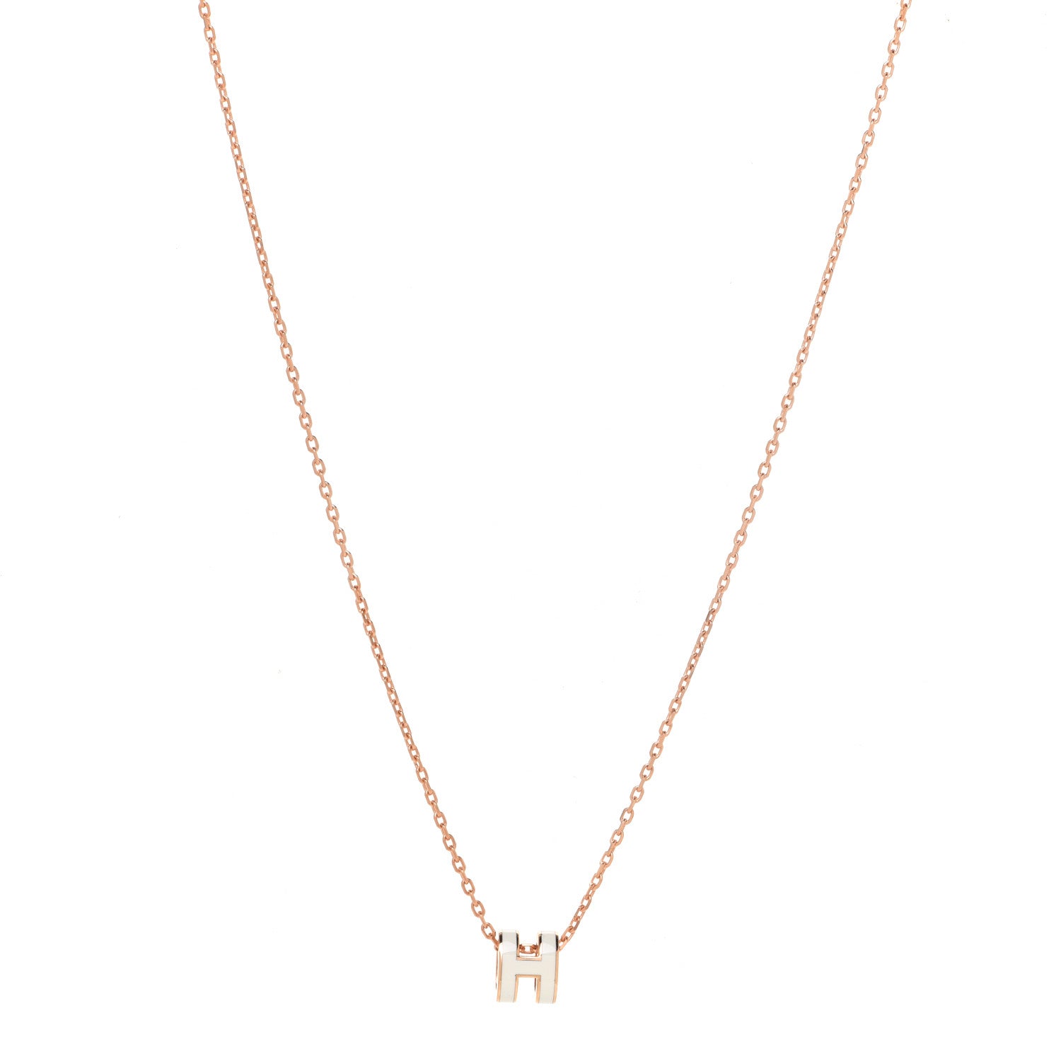 Hermes Lacquered Rose Gold Mini Pop H Pendant Necklace White 1 of 7