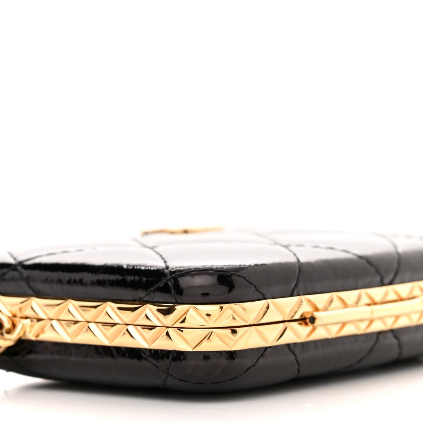 Glazed Goatskin Quilted Small Box With Chain Black