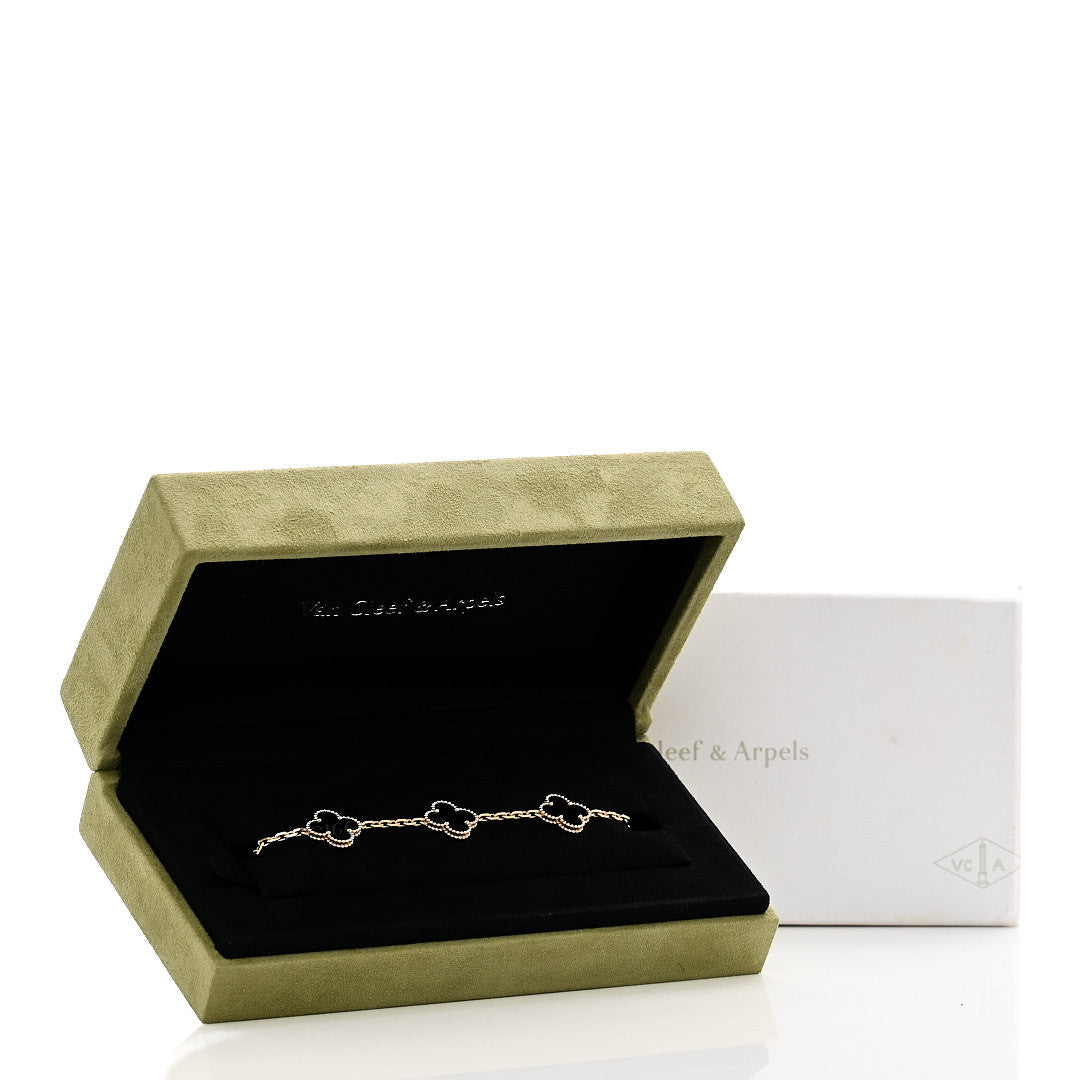Van Cleef & Arpels 18K Yellow Gold Black Onyx 5 Motifs Vintage Alhambra Bracelet 5 of 5
