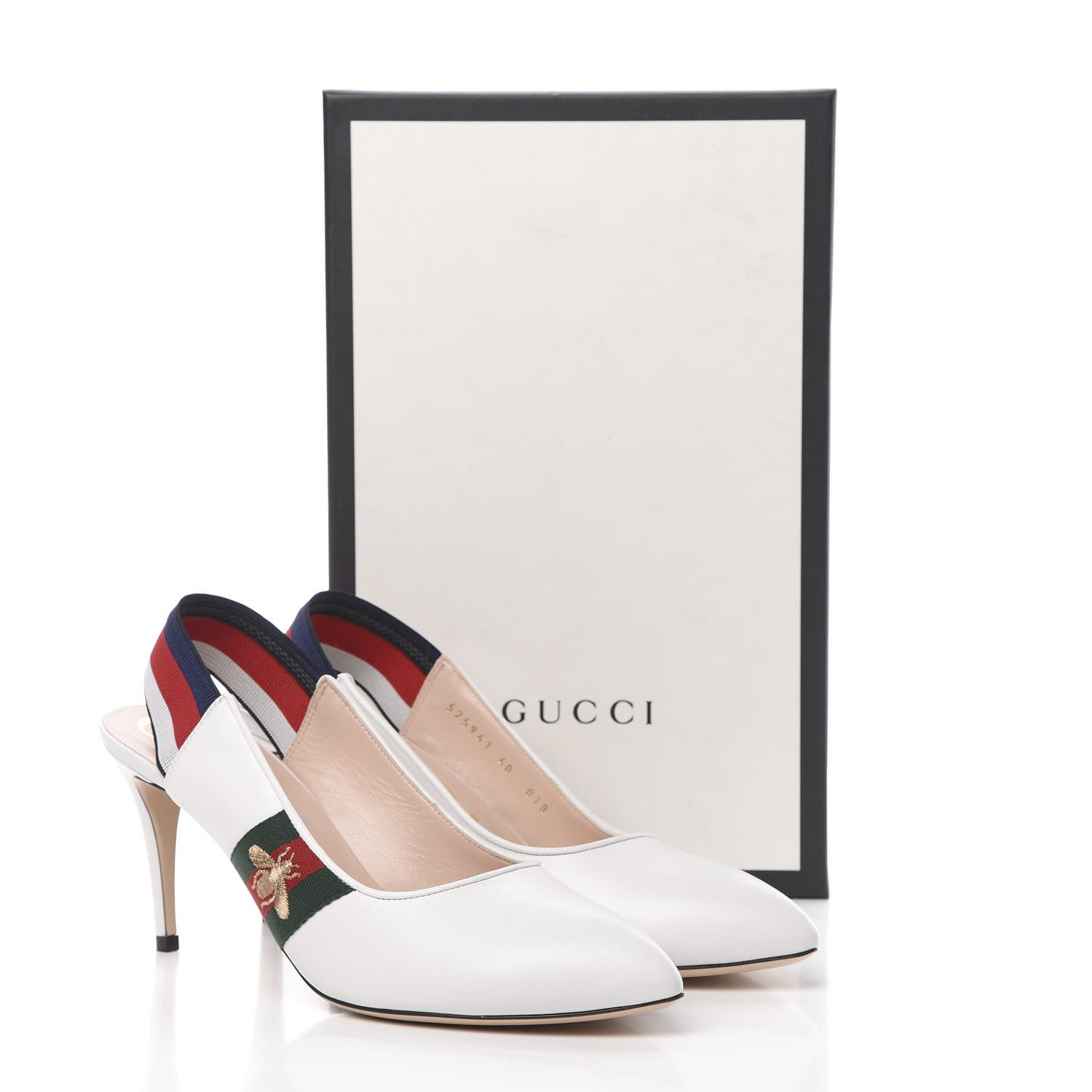 Gucci Malaga Kid Web Sylvie Mid Heel Slingback Pumps 40 White 9 of 9