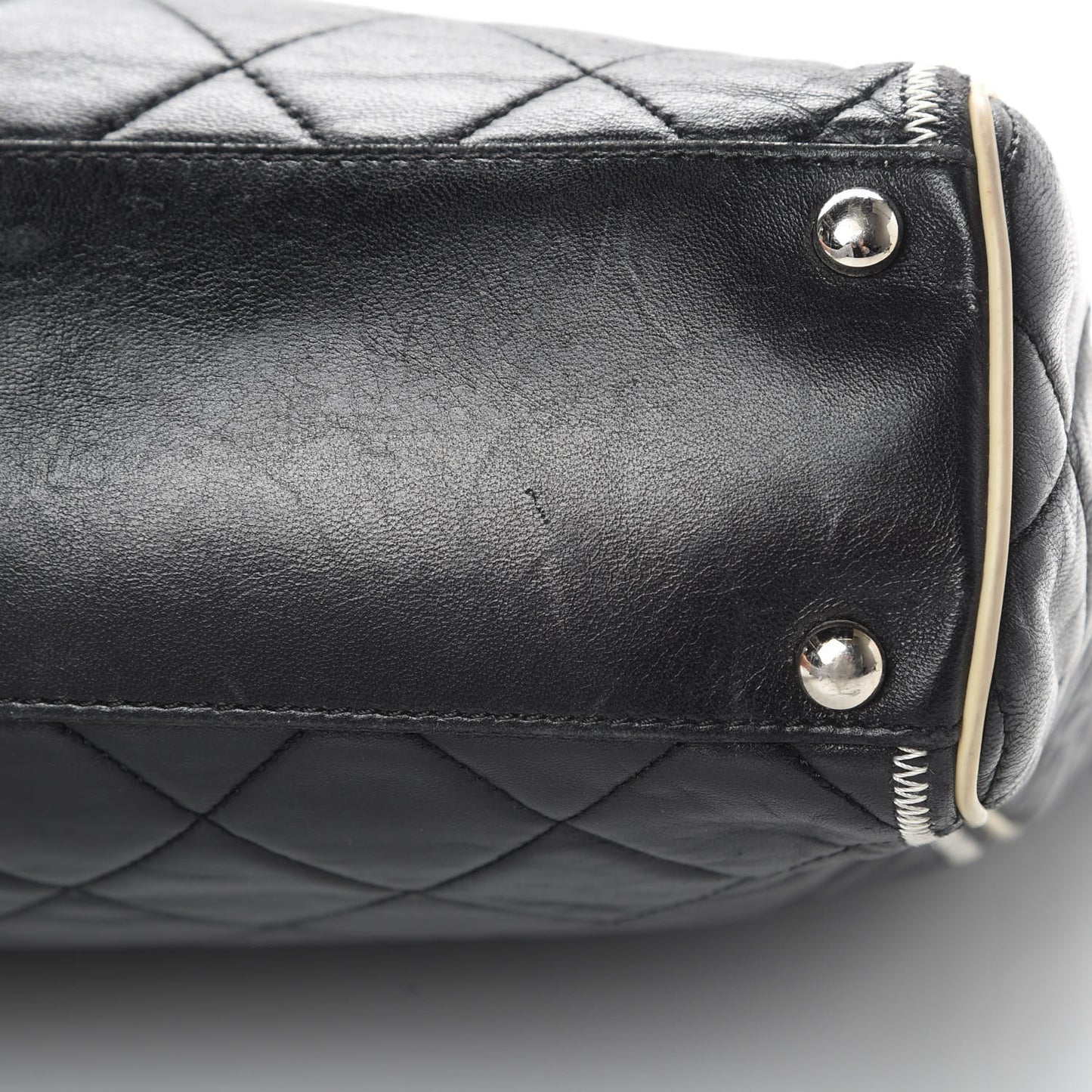 Glazed Lambskin Quilted Large North South Tote Black