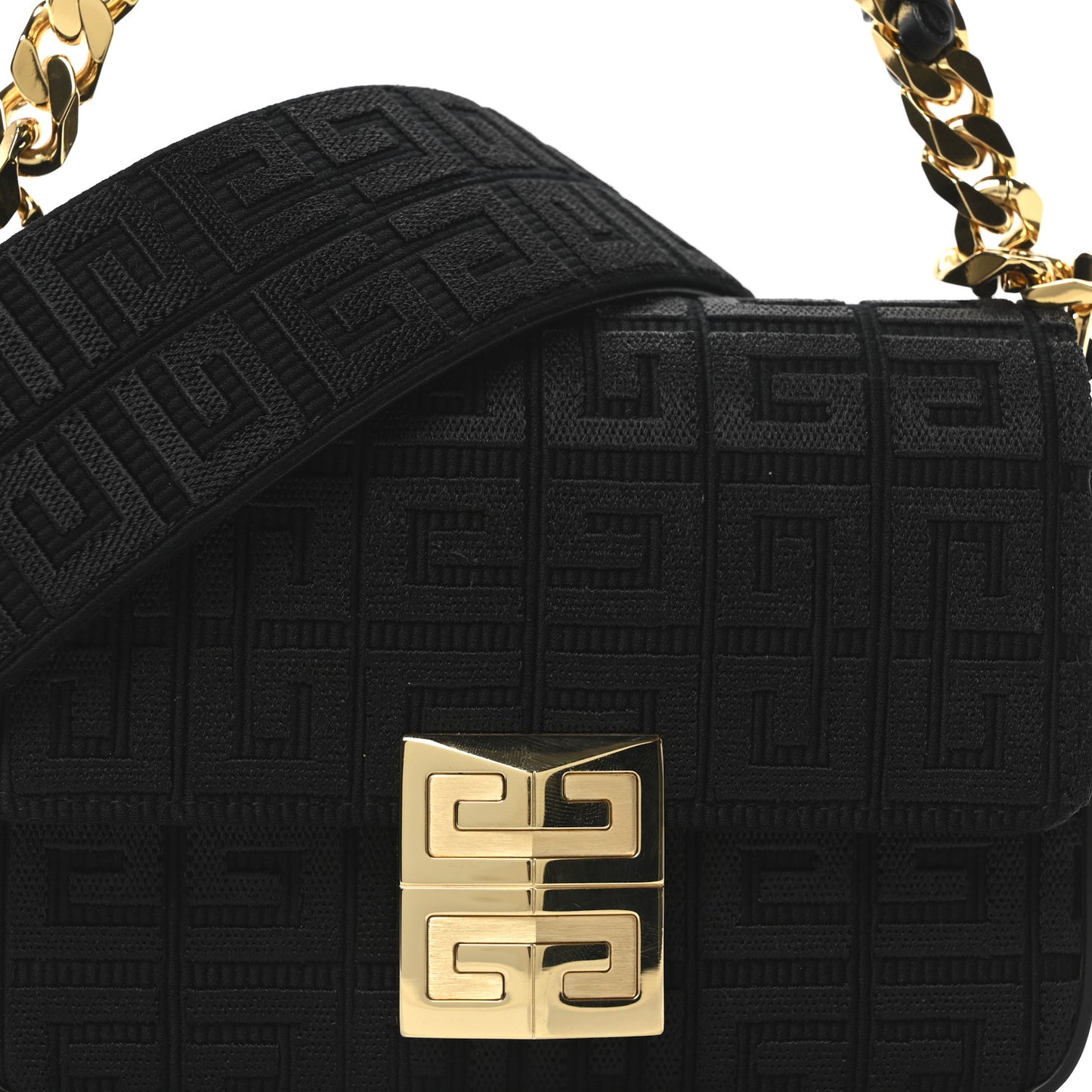 Canvas Woven Embroidered Small 4G Bag With Chain Black