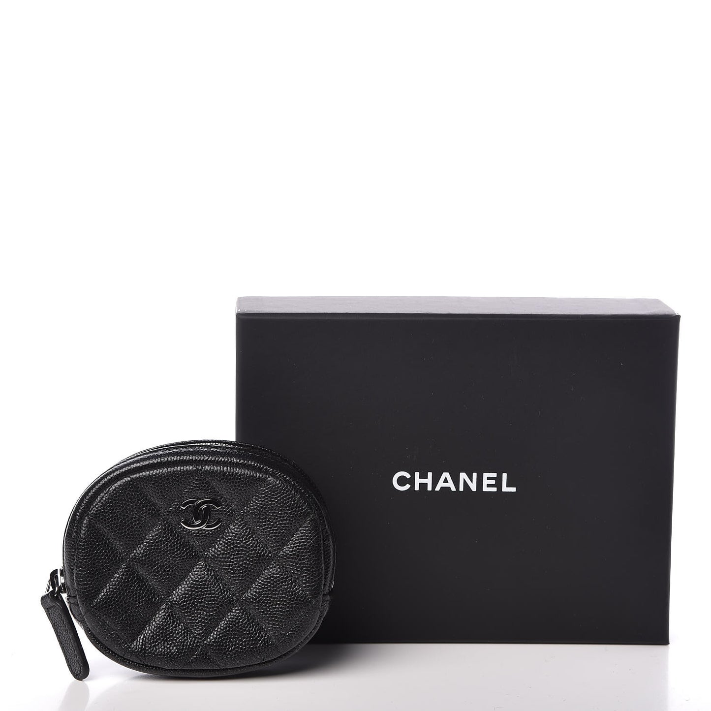 Iridescent Caviar Quilted Zip Around Classic Coin Purse Black