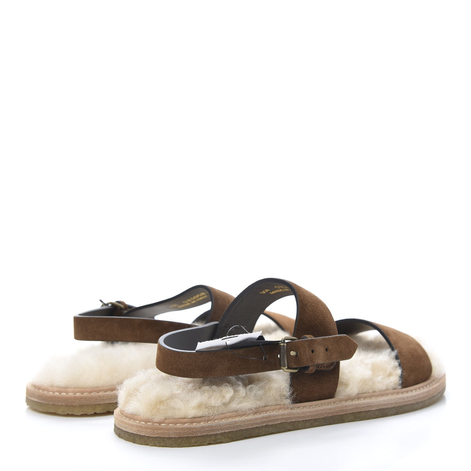 Saint Laurent Suede Shearling Joan Noe Flat Sandals 38 Brown 4 of 8