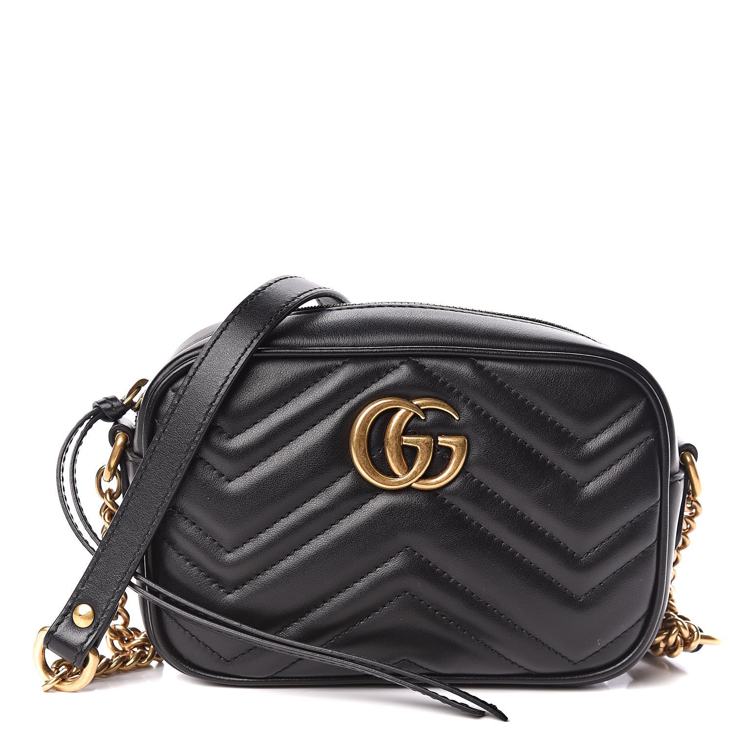 Gucci Calfskin Matelasse Mini GG Marmont Chain Shoulder Bag Black 1 of 10