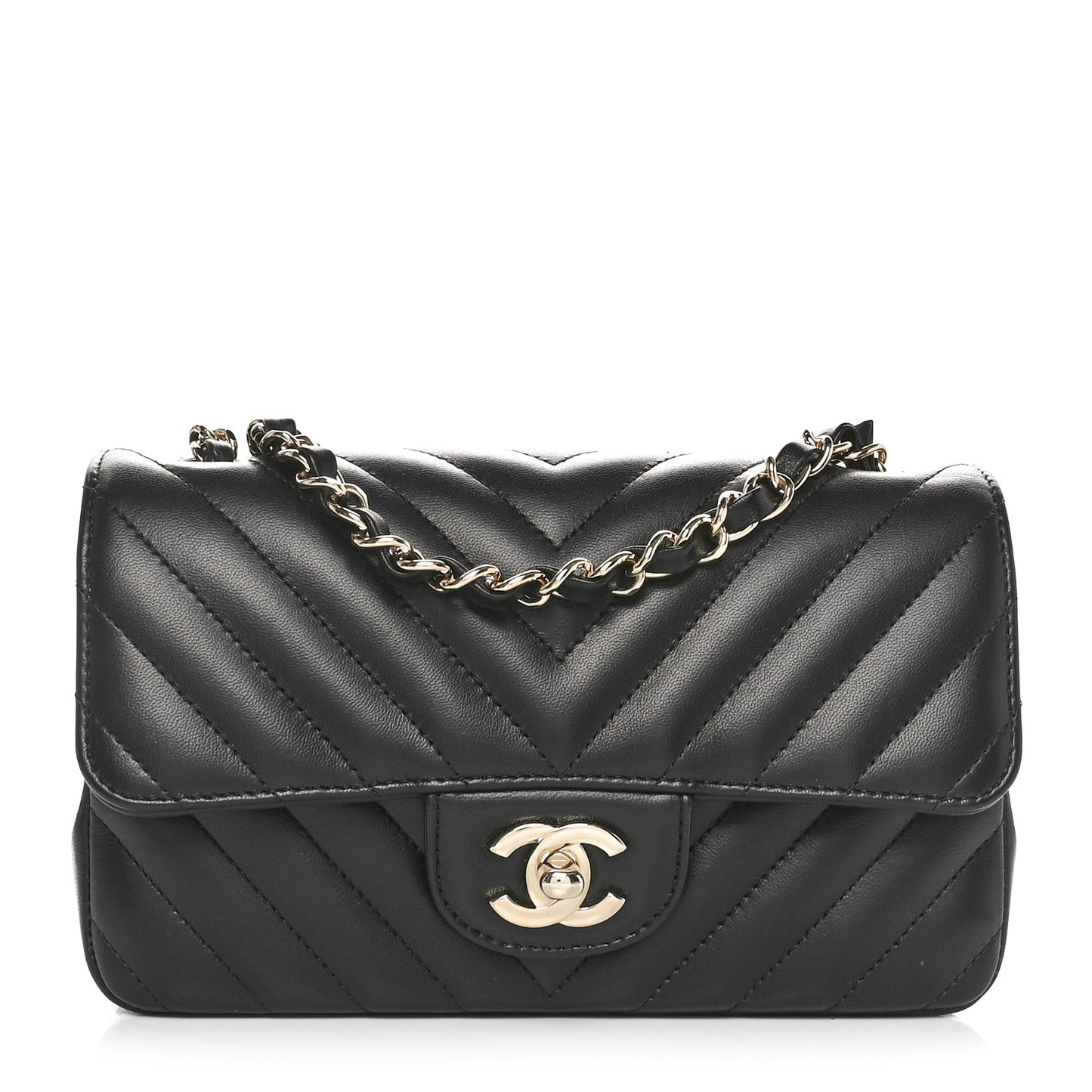 Lambskin Chevron Quilted Mini Rectangular Flap Black