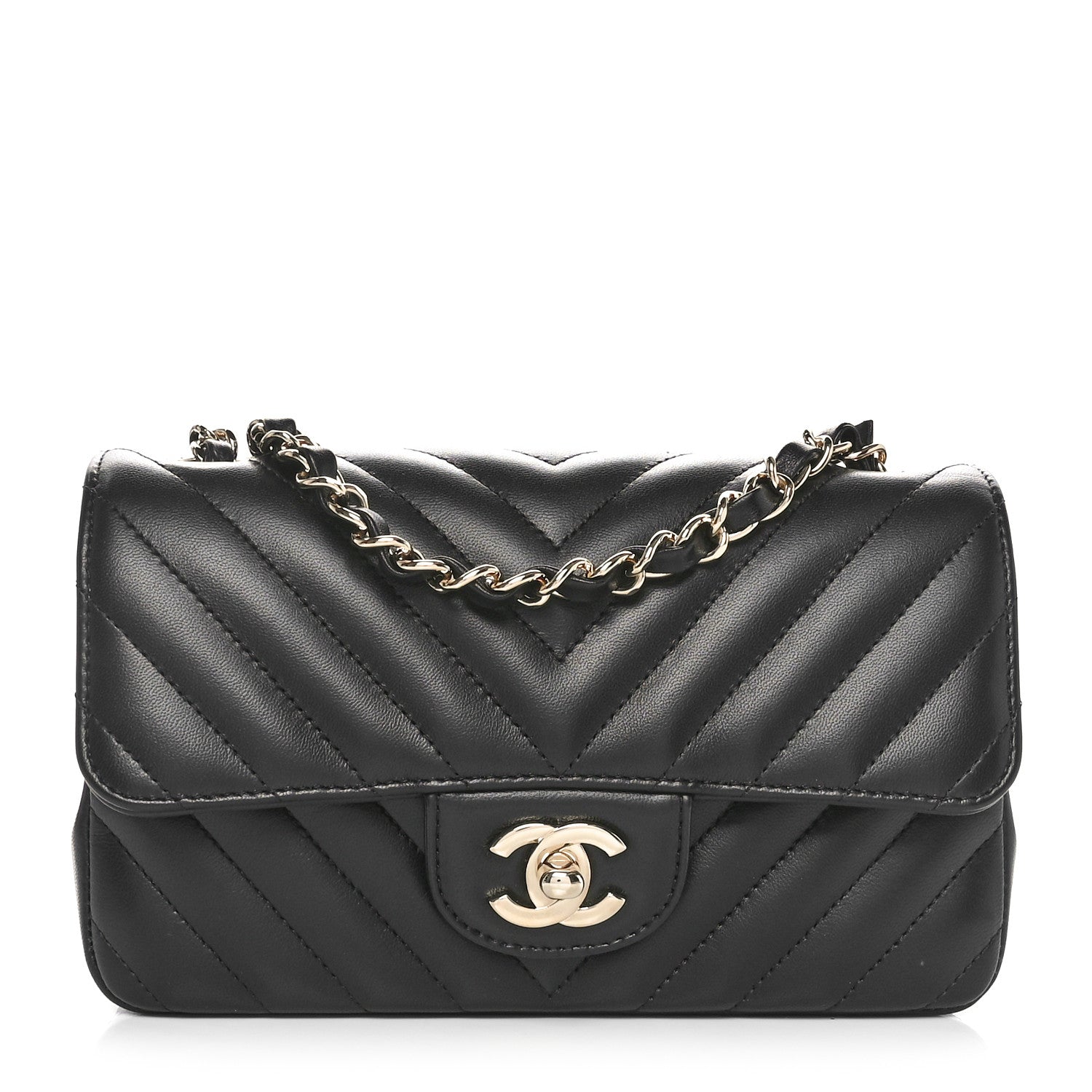 Chanel Lambskin Chevron Quilted Mini Rectangular Flap Black 1 of 10