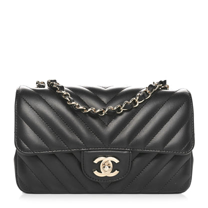 Chanel Lambskin Chevron Quilted Mini Rectangular Flap Black 1 of 10