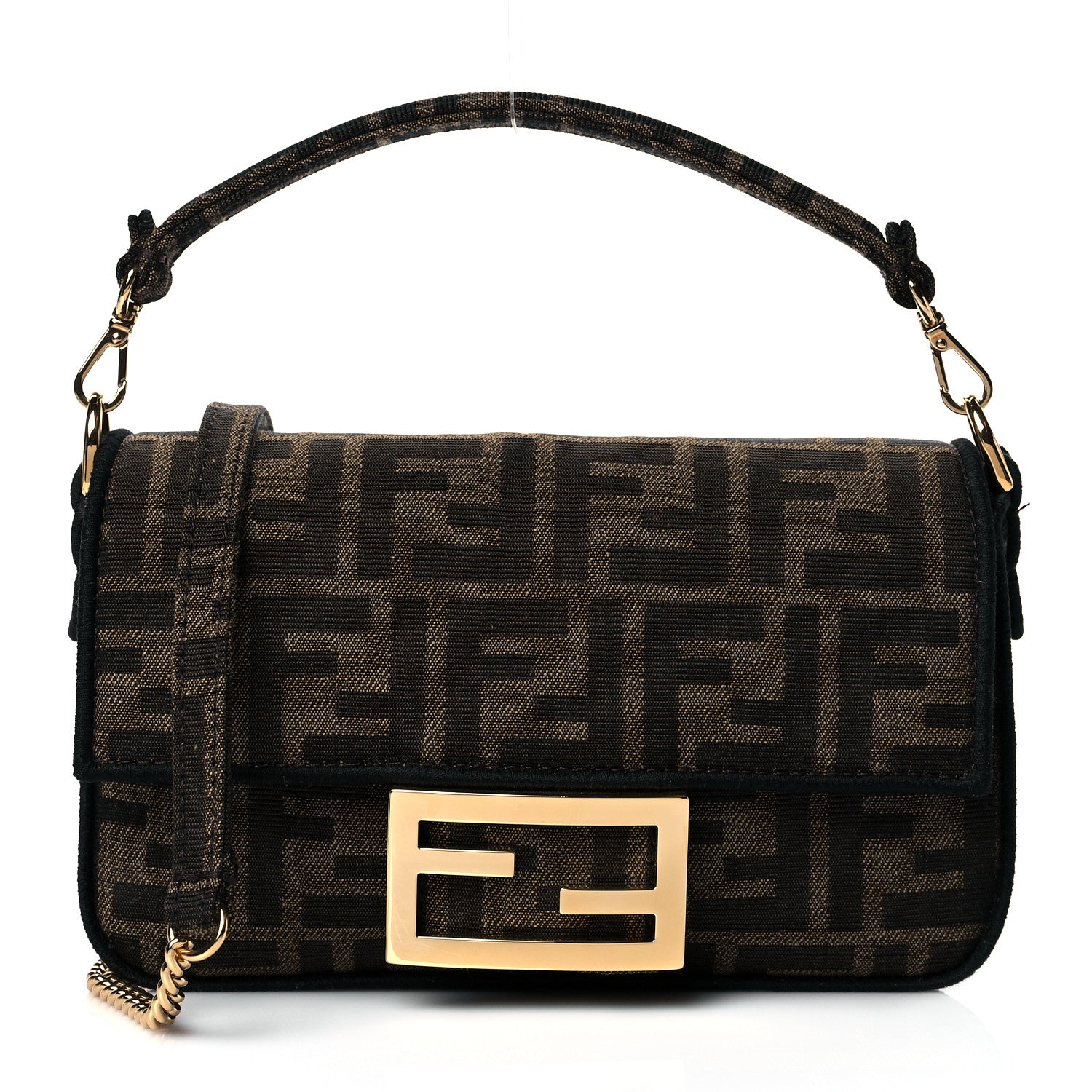 Fendi Fabric Jacquard FF 1974 Mini Baguette Tobacco Moro Black 1 of 10