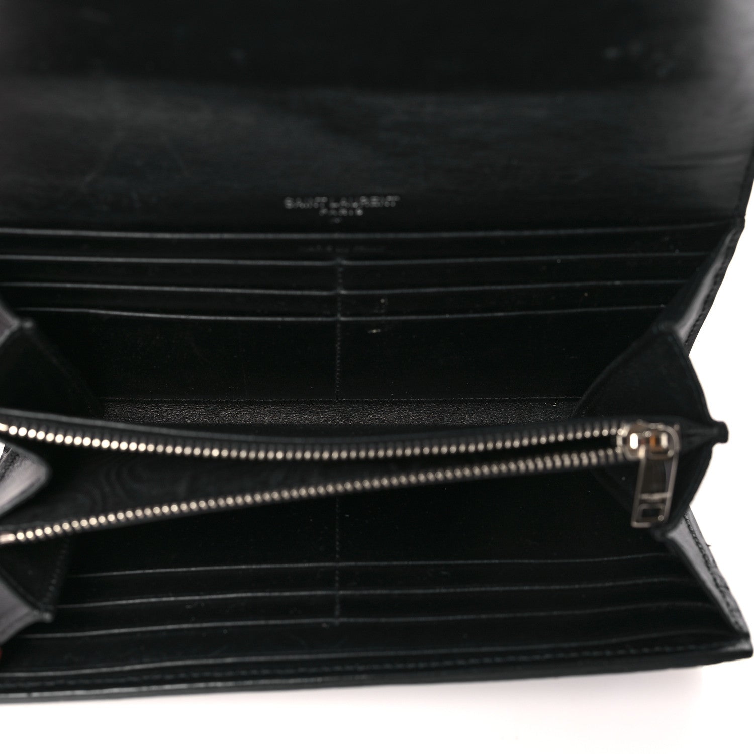 Saint Laurent Calfskin Crocodile Embossed Monogram Flap Wallet Black 5 of 8