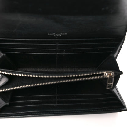 Saint Laurent Calfskin Crocodile Embossed Monogram Flap Wallet Black 5 of 8