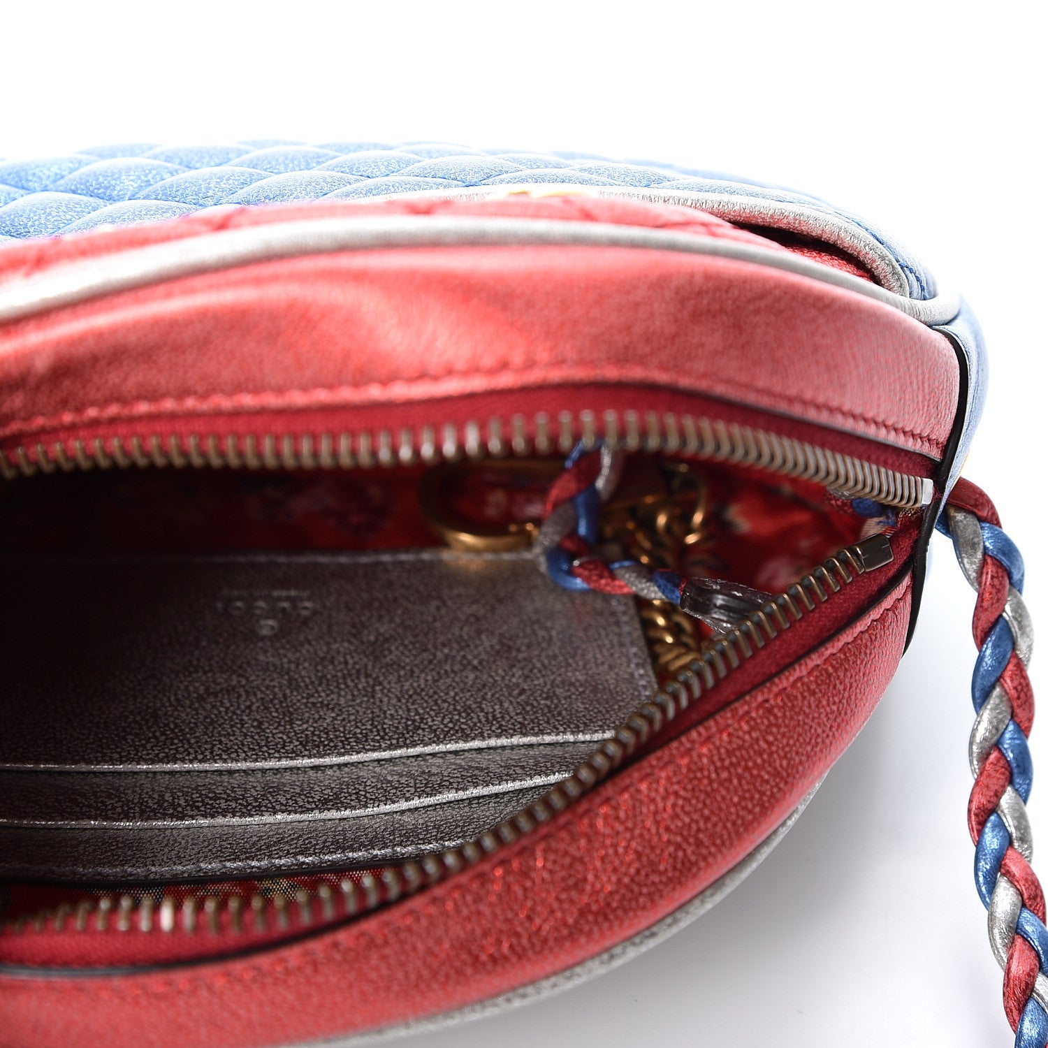 Gucci Laminated Nappa Trapuntata Mini Zumi Dome Shoulder Bag Rosso Marine Argento 4 of 9