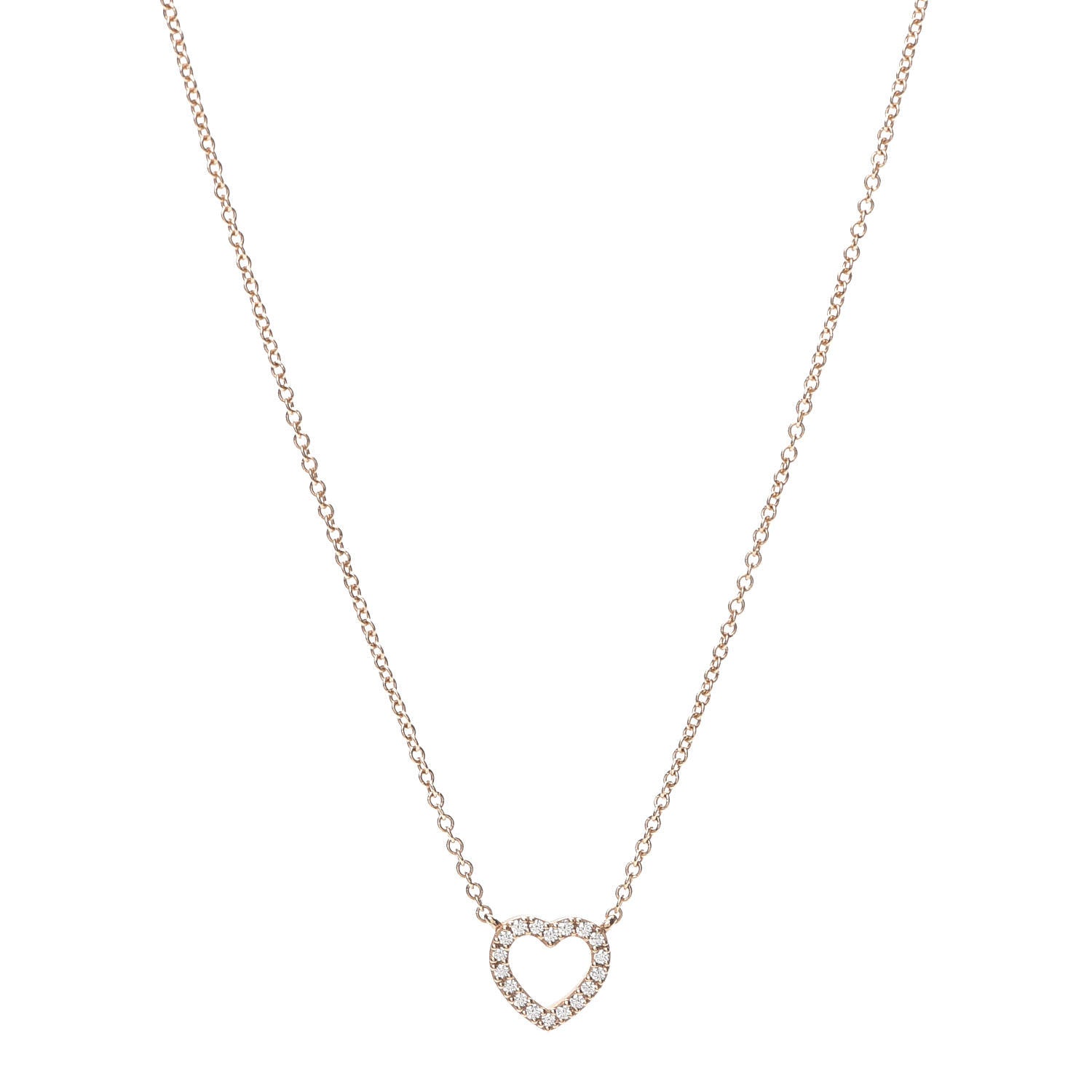 Tiffany 18K Rose Gold Diamond Metro Heart Pendant Necklace 1 of 6