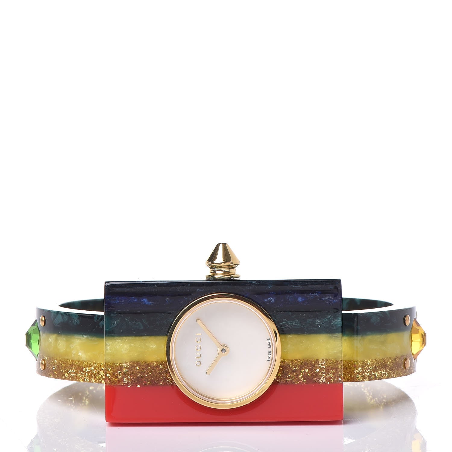 Gucci Stainless Steel Plexiglass Mother of Pearl 24mm Rainbow Quartz Watch 3 of 6
