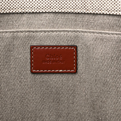 Chloe Cotton Calfskin Large Woody Ribbon Tote White Brown 6 of 10