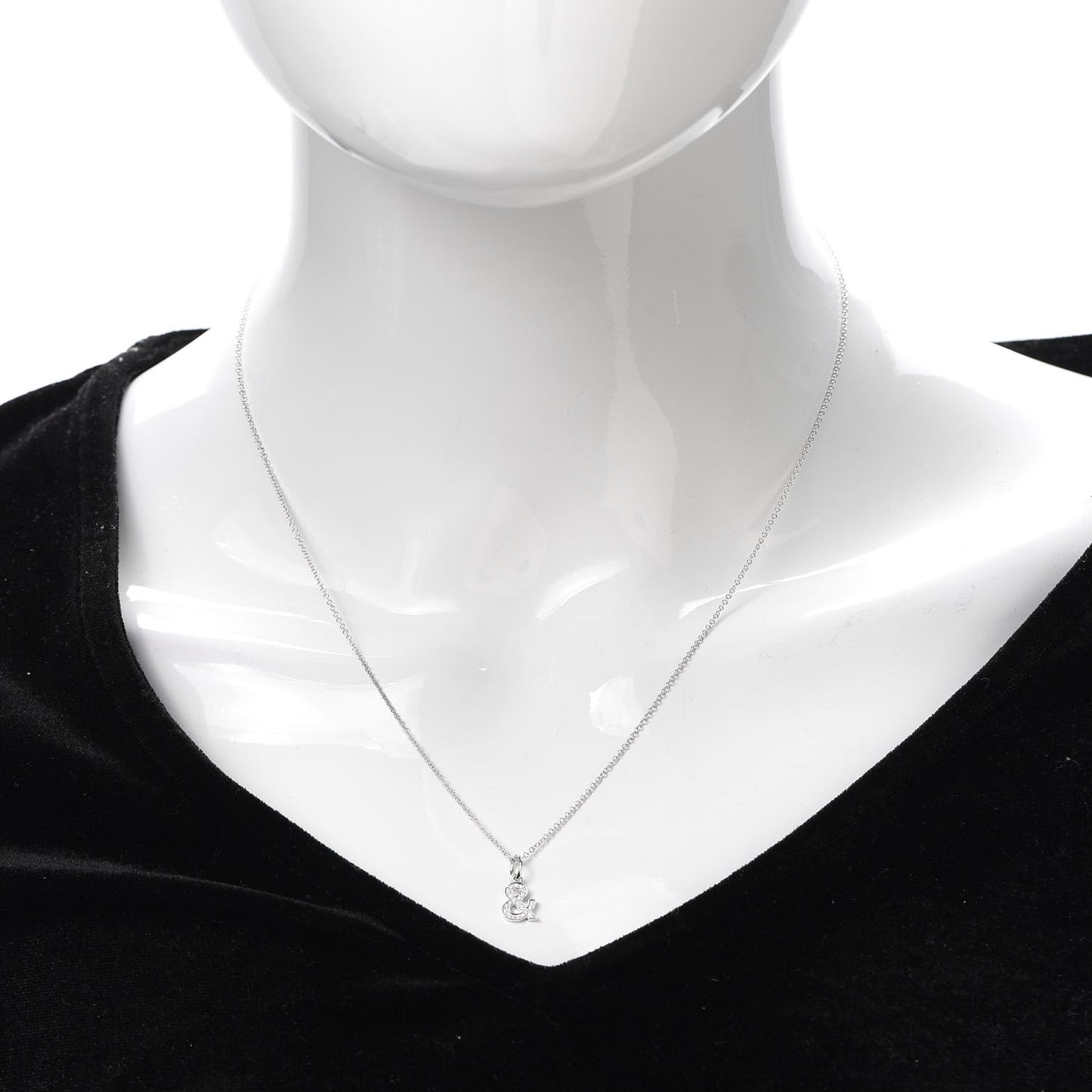 18K White Gold Diamond Small Ampersand Pendant Necklace