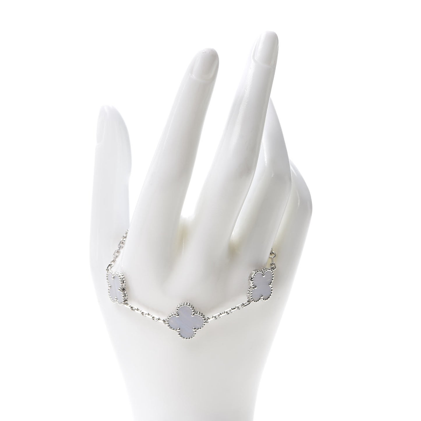 18K White Gold Chalcedony 5 Motifs Vintage Alhambra Bracelet