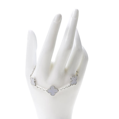 Van Cleef & Arpels 18K White Gold Chalcedony 5 Motifs Vintage Alhambra Bracelet 2 of 7