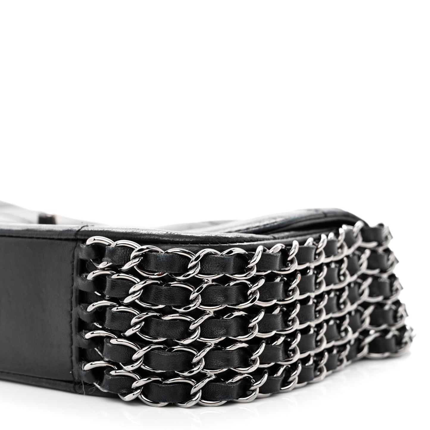 Lambskin Square Quilted 5 Chain Flap Black