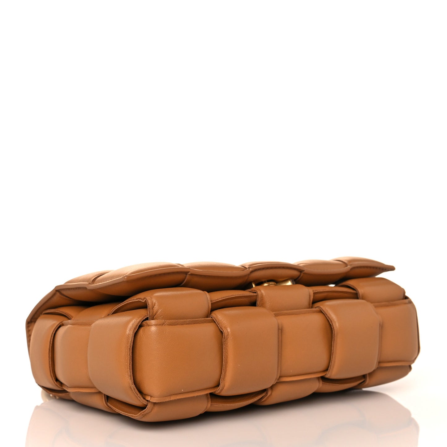 Lambskin Maxi Intreccio Padded Chain Cassette Crossbody Bag Caramel