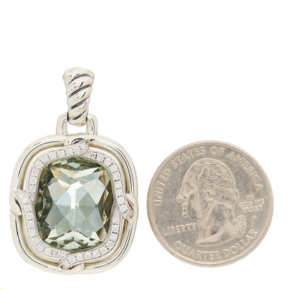 David Yurman Sterling Silver Diamond Prasiolite 19mm Labyrinth Pendant 2 of 5
