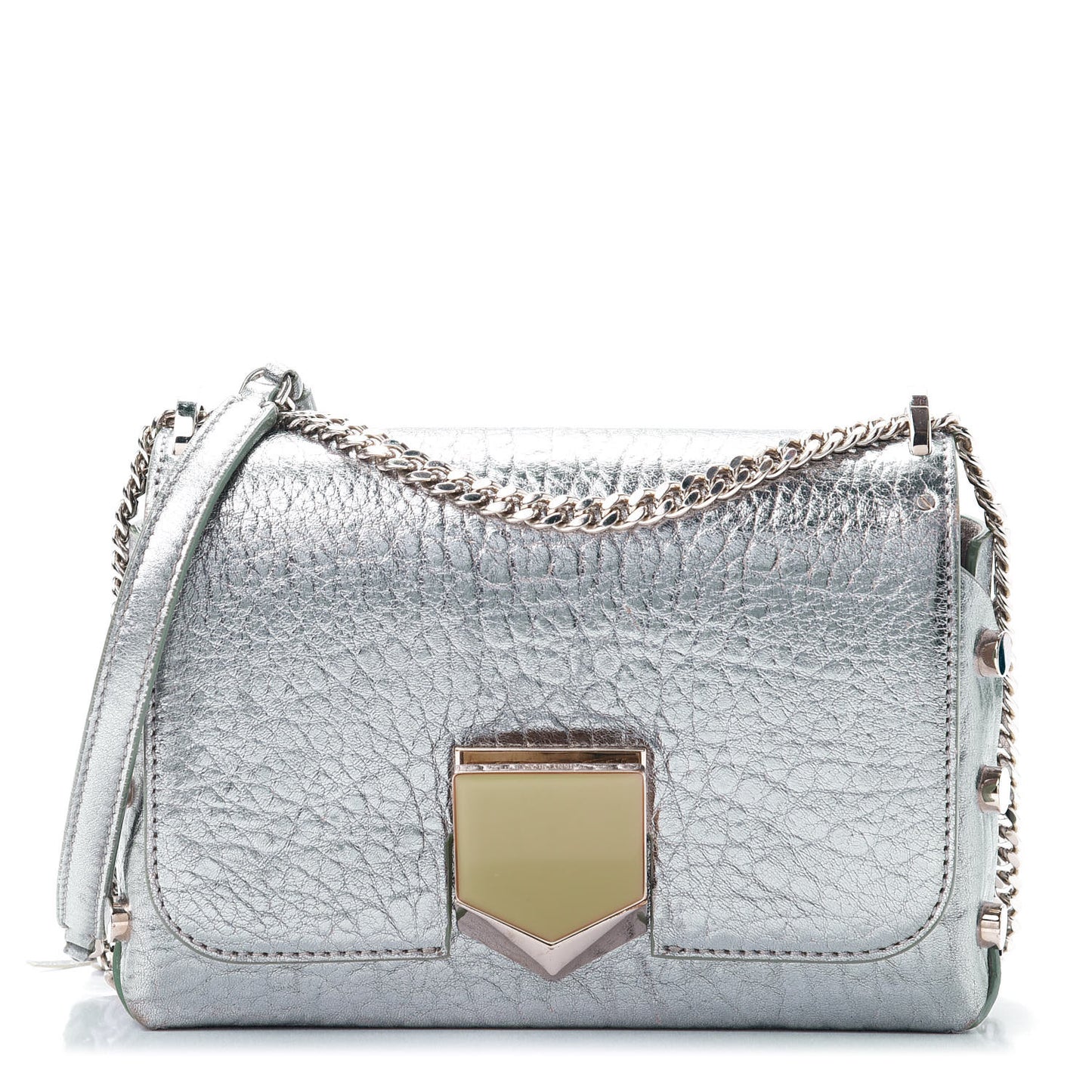 Metallic Grainy Calfskin Lockett Petite Shoulder Bag Platinum