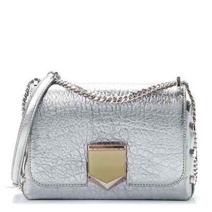 Jimmy Choo Metallic Grainy Calfskin Lockett Petite Shoulder Bag Platinum 1 of 10