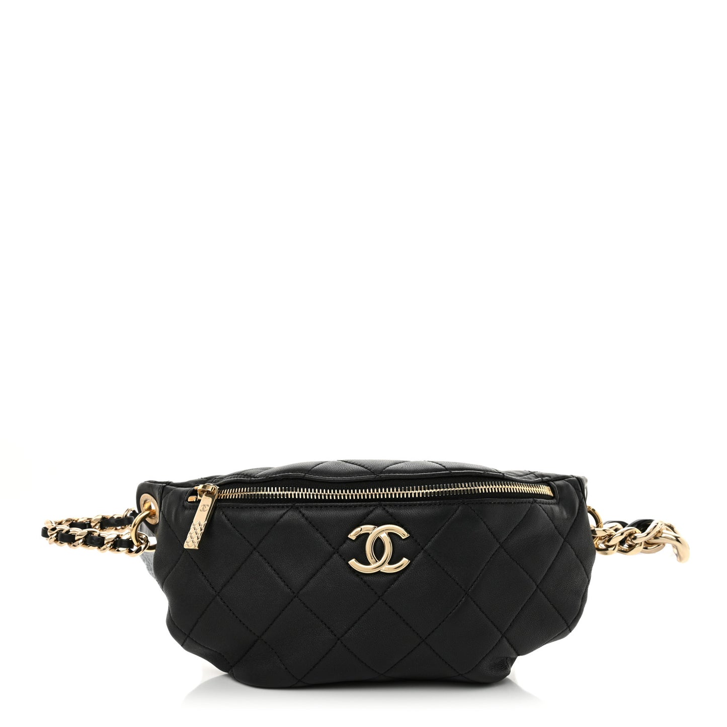 Lambskin Quilted Resin Bi-Color Waist Bag Fanny Pack Black