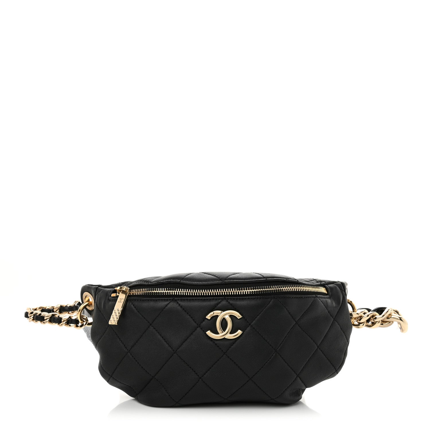 Chanel Lambskin Quilted Resin Bi-Color Waist Bag Fanny Pack Black 1 of 10