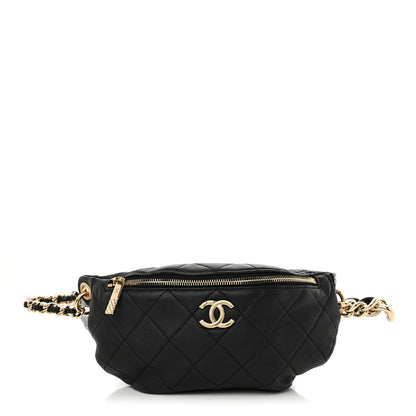 Chanel Lambskin Quilted Resin Bi-Color Waist Bag Fanny Pack Black 1 of 10