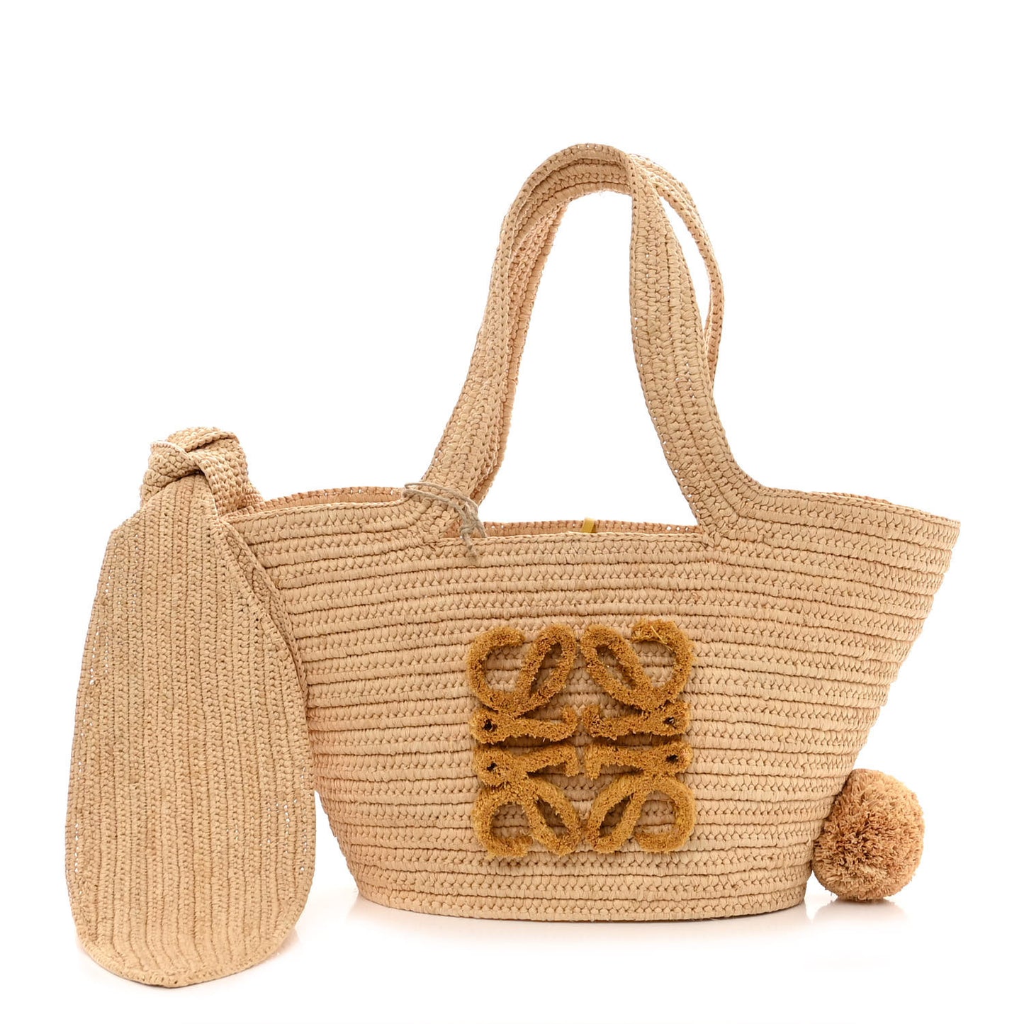 Raffia Calfskin Small Bunny Basket Tote Bag Natural
