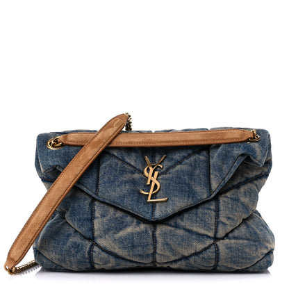 Saint Laurent Denim Quilted Small Loulou Puffer Monogram Chain Satchel Blue Cinnamon 1 of 11