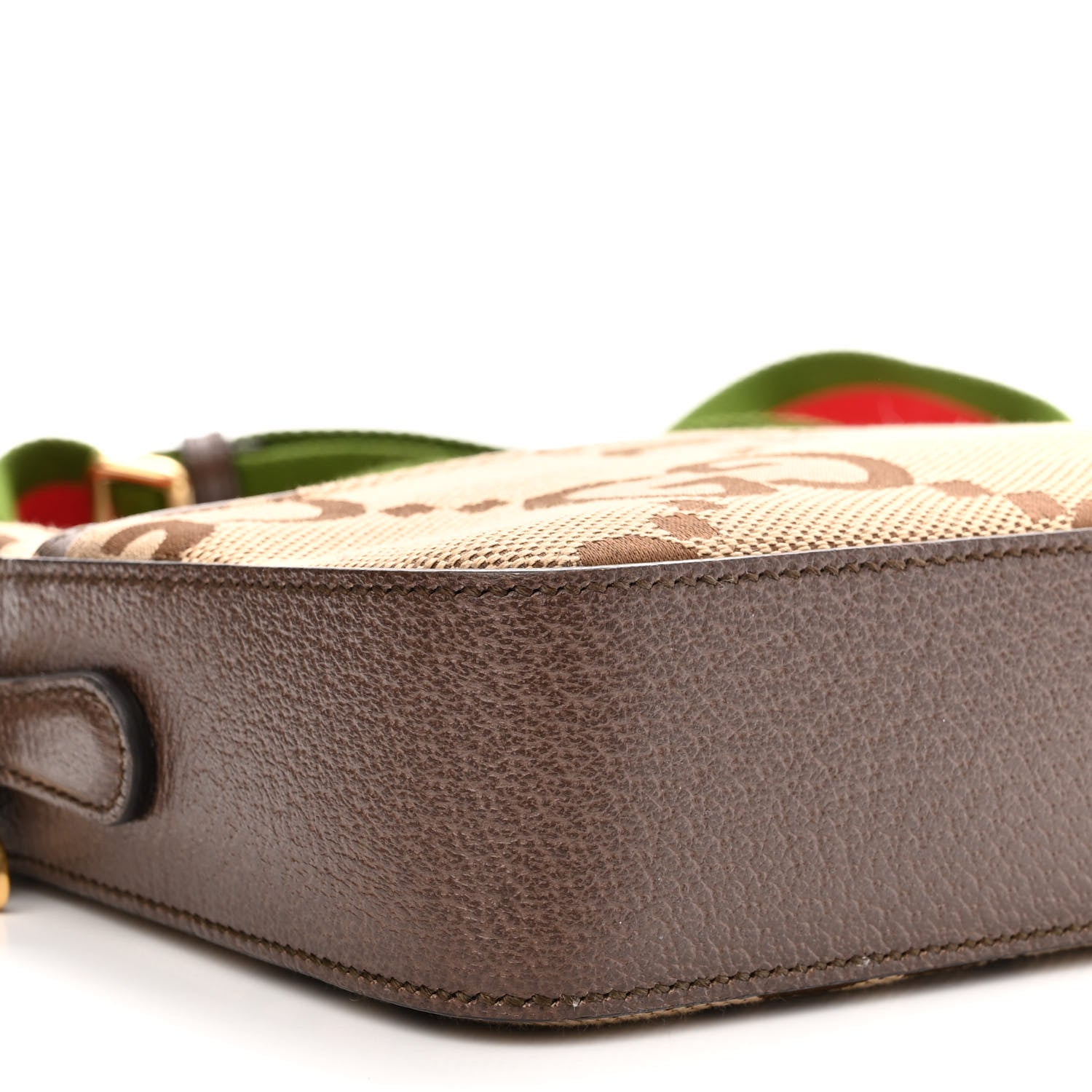 Gucci Monogram Jumbo GG Textured Dollar Calfskin Web Messenger Shoulder Bag Camel Ebony New Acero 8 of 10