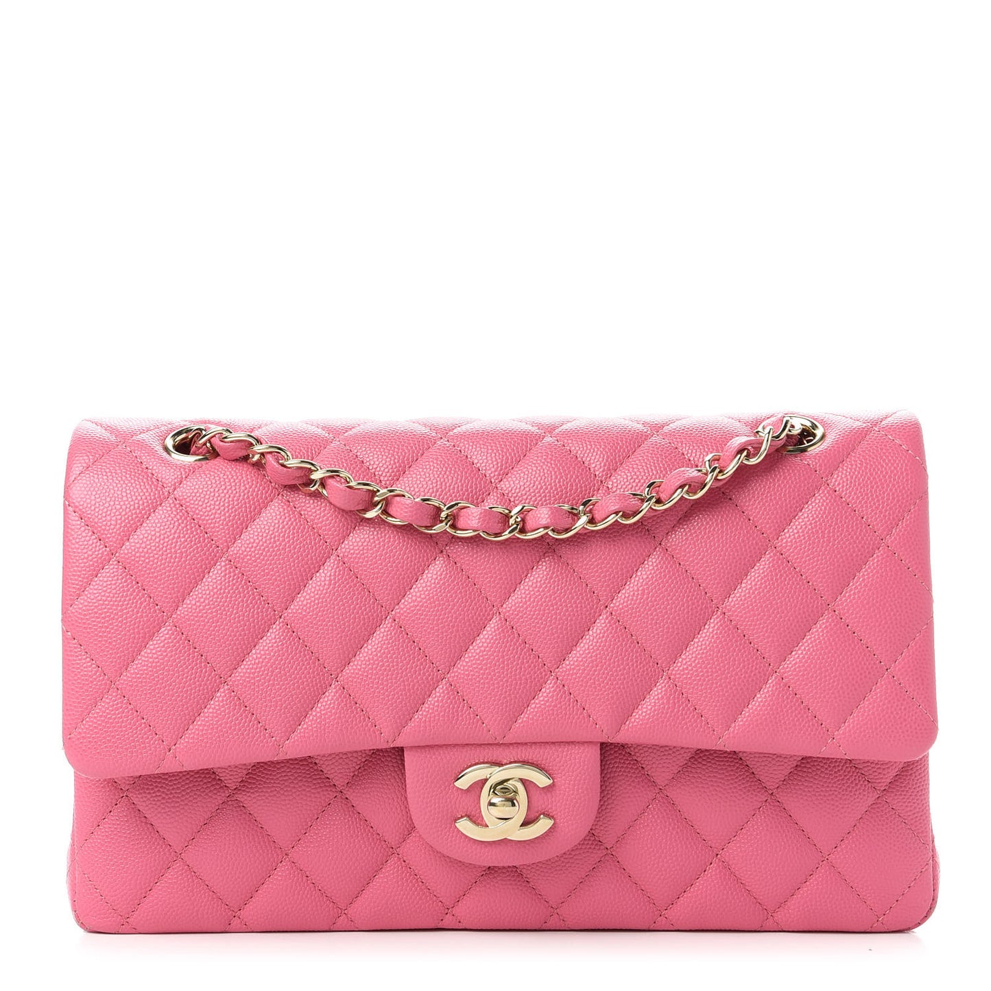 Caviar Quilted Medium Double Flap Pink