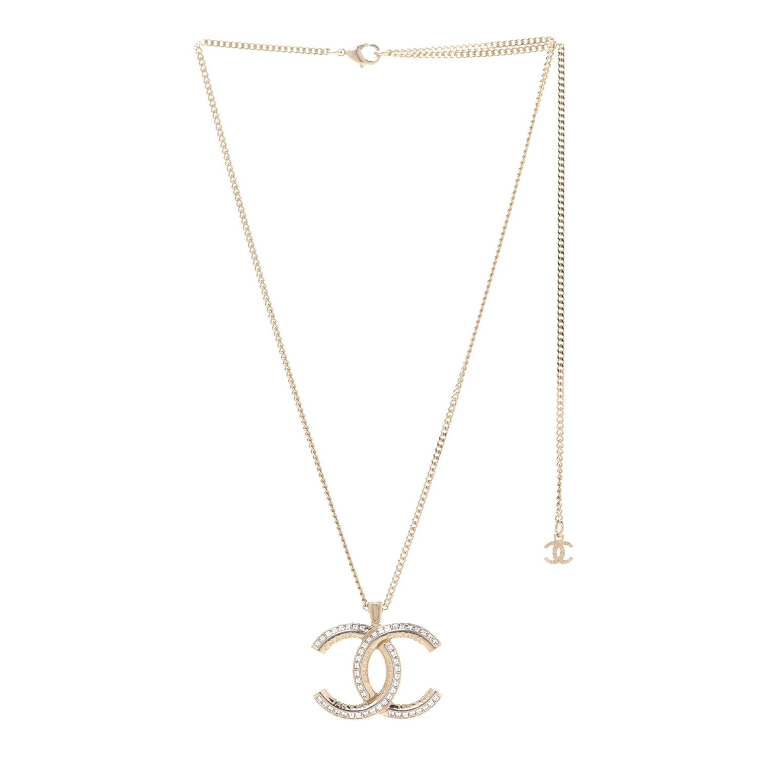 Chanel Baguette Crystal Logo CC Chain Necklace Gold 3 of 6