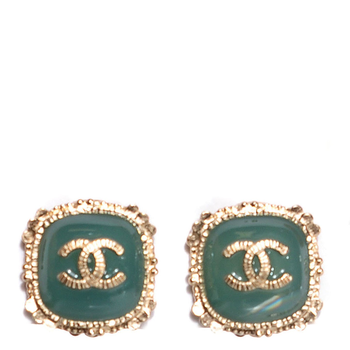 Resin CC Clip On Earrings Gold Green