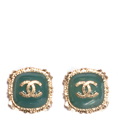 Chanel Resin CC Clip On Earrings Gold Green 1 of 5
