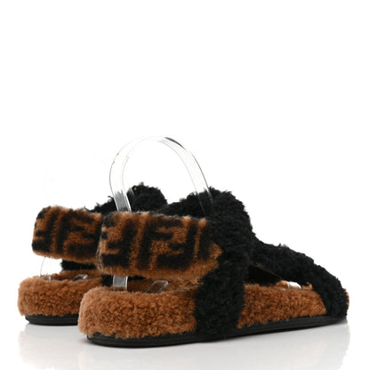 Fendi Shearling FF Fendi Feel Sandals 38.5 Tobacco Black 4 of 8