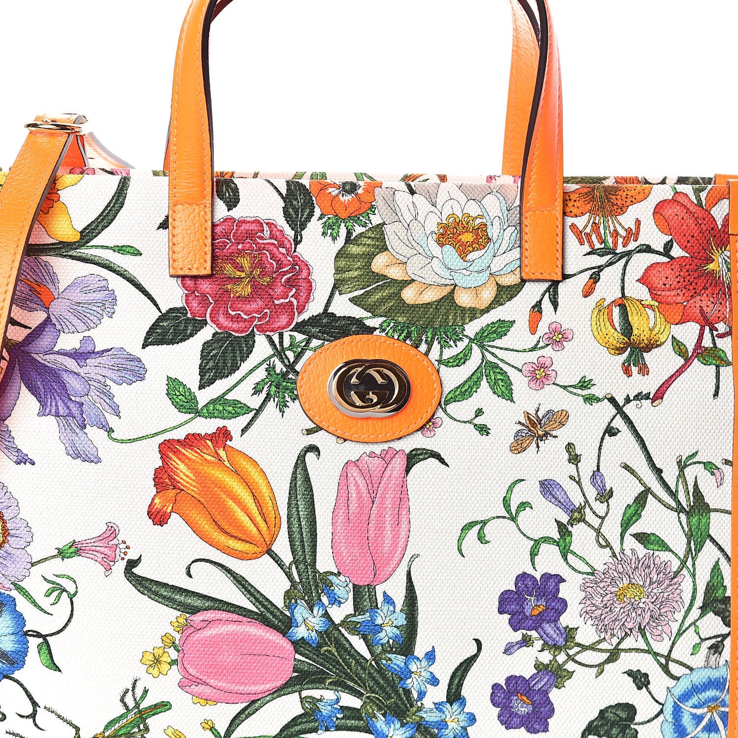 Canvas Medium Flora Tote White Multicolor Orange Fluo