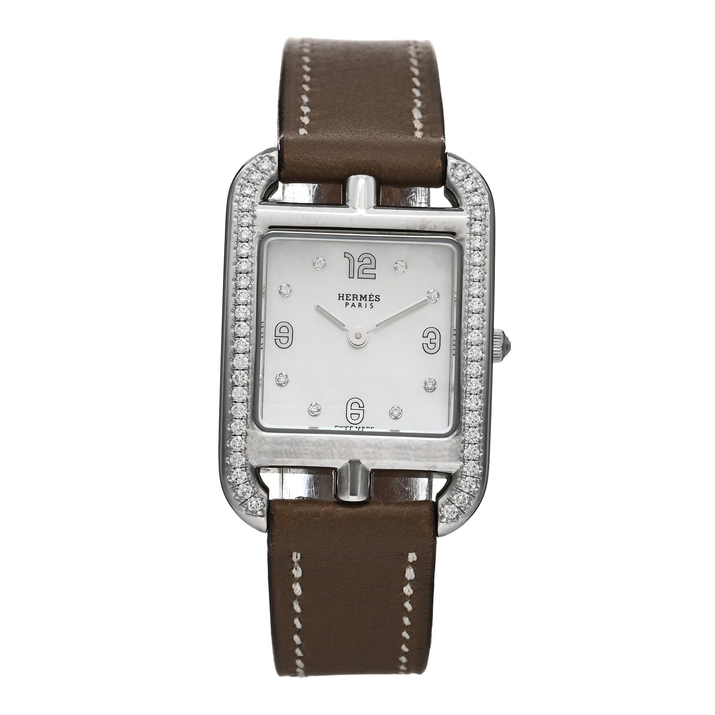 Stainless Steel Swift Diamond Bezel Mother of Pearl 23mm Cape Cod Quartz Watch Etoupe