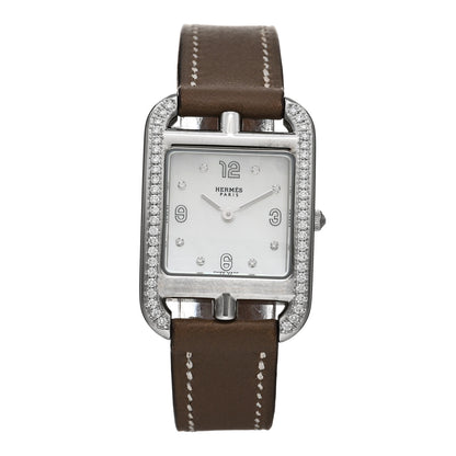 Hermes Stainless Steel Swift Diamond Bezel Mother of Pearl 23mm Cape Cod Quartz Watch Etoupe 1 of 5