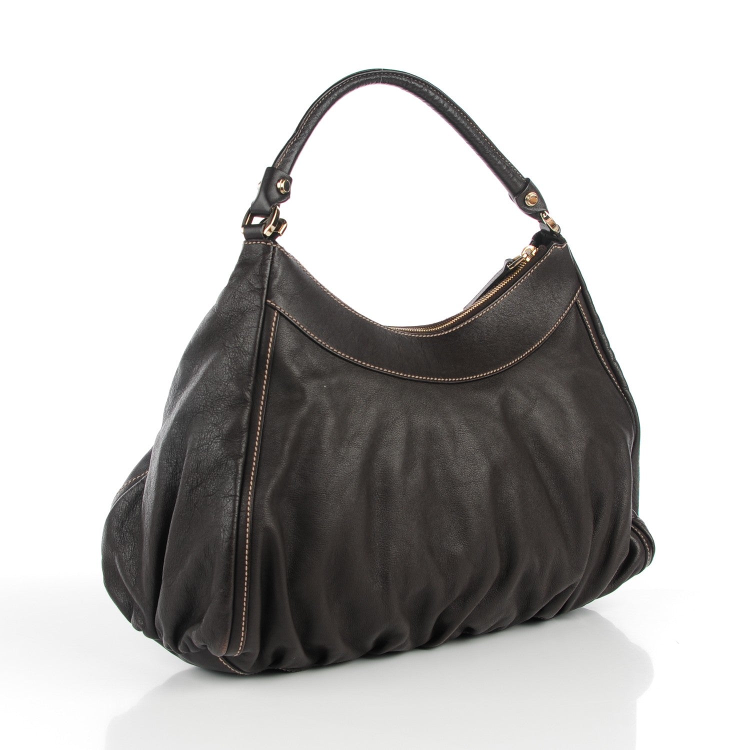 Gucci Calfskin Large D Gold Hobo Chocolate Brown 3 of 7