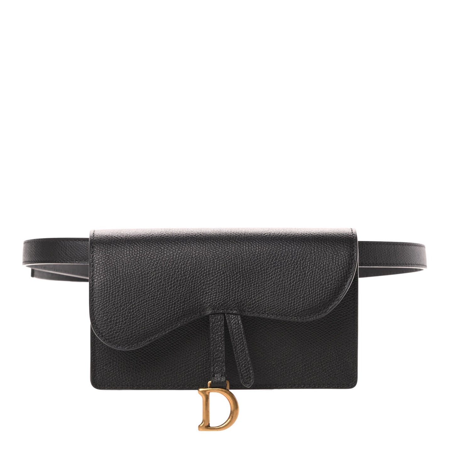Grained Calfskin Saddle Belt Bag Black