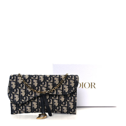 Christian Dior Oblique Saddle Chain Long Wallet Blue 14 of 14