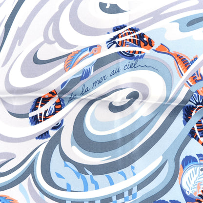 Hermes Silk De la Mer Au Ciel Scarf 90 Blue Jean Ceil Corail 2 of 4
